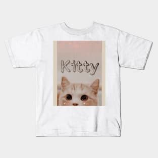 Art, cat, cats, sky, stars, gift, love, romantic, aesthetic, anime, kitty, peach, peachy, pink, cute, manga vintage, retro, music, gift, clouds Kids T-Shirt